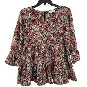 Stem Vine Women's Floral Flowers Pattern Blouse Top 3/4 Sleeve Size Large L EUC